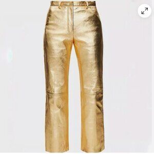 SANDRO Orne Metallic Lamb Leather Pants Gold Metallic Size 36